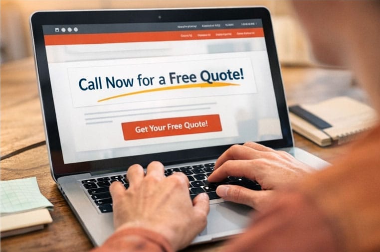 Laptop screen showing a call to action: Call Now for a Free Quote